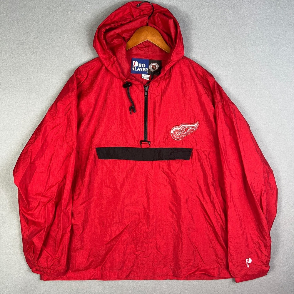 VTG Detroit Red Wing Windbreaker Jacket‎ Mens Large 90s Nylon Pro Player 1/4 Zip